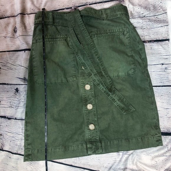 J Crew Chino Skirt GreenTie-Belt Button Front Midi Size 4 - Picture 8 of 10